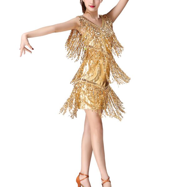 Whitewed V Neck 1920s Sequin Fringe Charleston Flapper Dance Dresses Costumes - Image 7