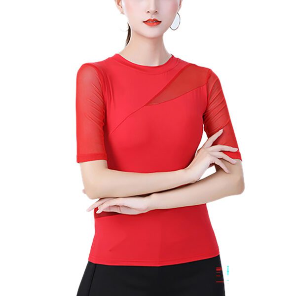 Whitewed women's Asymmetric High Collar Mesh Insert Panel Dance Shirts Tops With Sleeves - Image 13