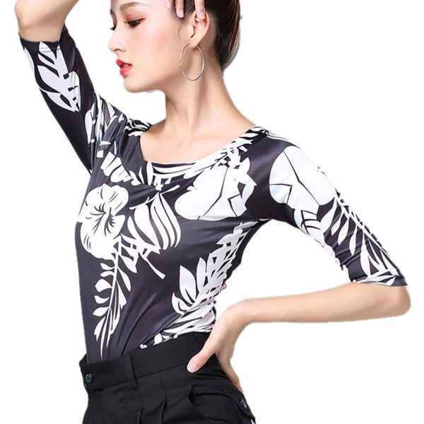 Whitewed Wide Border Around The Neckline Latin Dance Practice Top half sleeve - Image 8