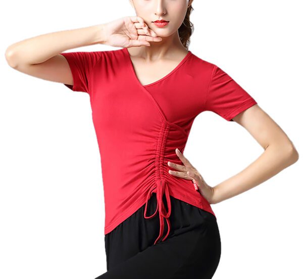 Whitewed women's Faux Wrap V Neck Drawstring Dance Yoga Fitness Running Tops T Shirts With Sleeves - Image 8