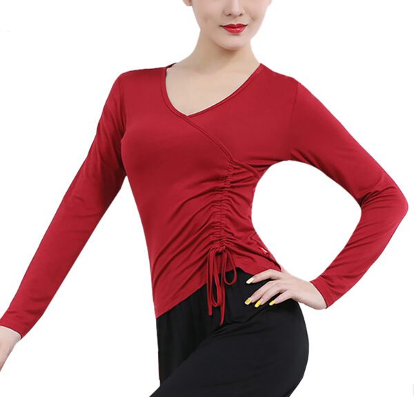 Whitewed women's Faux Wrap V Neck Drawstring Dance Yoga Fitness Running Tops T Shirts With Sleeves - Image 12