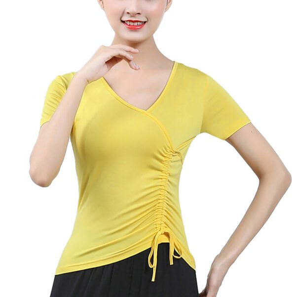 Whitewed women's Faux Wrap V Neck Drawstring Dance Yoga Fitness Running Tops T Shirts With Sleeves - Image 19