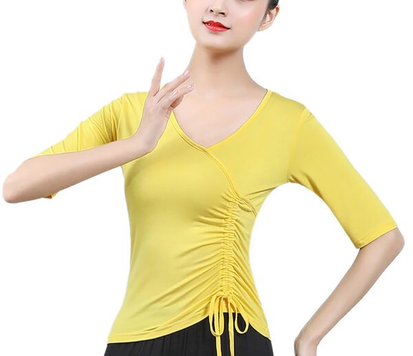 Whitewed women's Faux Wrap V Neck Drawstring Dance Yoga Fitness Running Tops T Shirts With Sleeves - Image 20