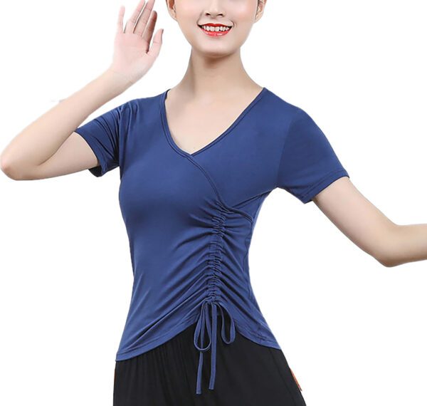 Whitewed women's Faux Wrap V Neck Drawstring Dance Yoga Fitness Running Tops T Shirts With Sleeves - Image 21