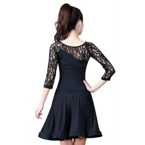 Whitewed Ladies Rhinestone Latin Dance Dress With Sheer Lace Yoke Lace 3/4 Sleeves - Image 13