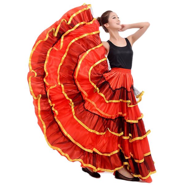 Whitewed Long Puffy Tiered Ruffle Mexican Spanish Flamenco Practice Clothes Circle Skirt With Ribbon - Image 2