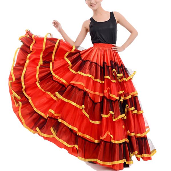 Whitewed Long Puffy Tiered Ruffle Mexican Spanish Flamenco Practice Clothes Circle Skirt With Ribbon - Image 3