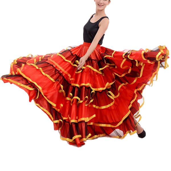 Whitewed Long Puffy Tiered Ruffle Mexican Spanish Flamenco Practice Clothes Circle Skirt With Ribbon - Image 4