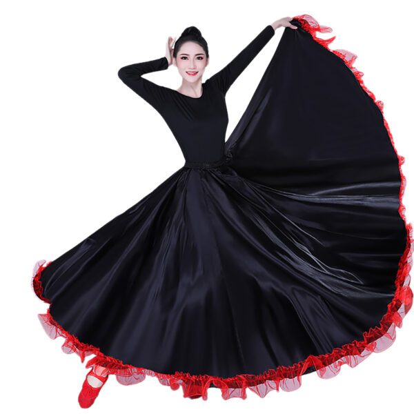 Whitewed Long Ruffle Female Latin Spanish Flamenco Folklorico Paso Doble Waltz Dance Costume Skirt