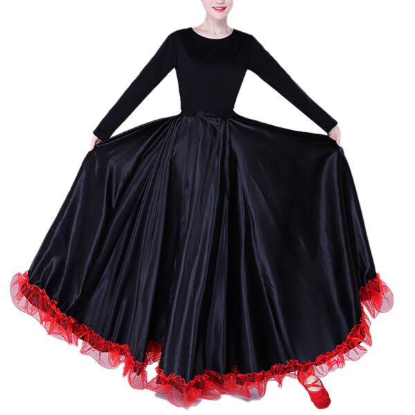 Whitewed Long Ruffle Female Latin Spanish Flamenco Folklorico Paso Doble Waltz Dance Costume Skirt - Image 2