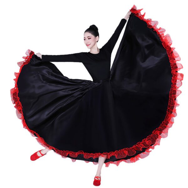 Whitewed Long Ruffle Female Latin Spanish Flamenco Folklorico Paso Doble Waltz Dance Costume Skirt - Image 3