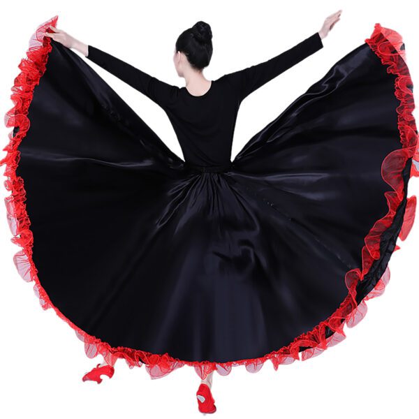 Whitewed Long Ruffle Female Latin Spanish Flamenco Folklorico Paso Doble Waltz Dance Costume Skirt - Image 4