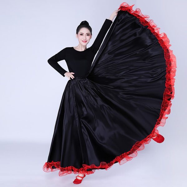 Whitewed Long Ruffle Female Latin Spanish Flamenco Folklorico Paso Doble Waltz Dance Costume Skirt - Image 5