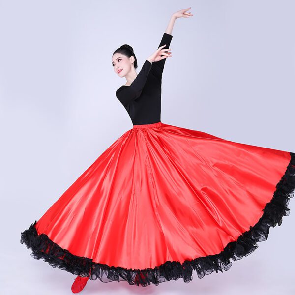 Whitewed Long Ruffle Female Latin Spanish Flamenco Folklorico Paso Doble Waltz Dance Costume Skirt - Image 9