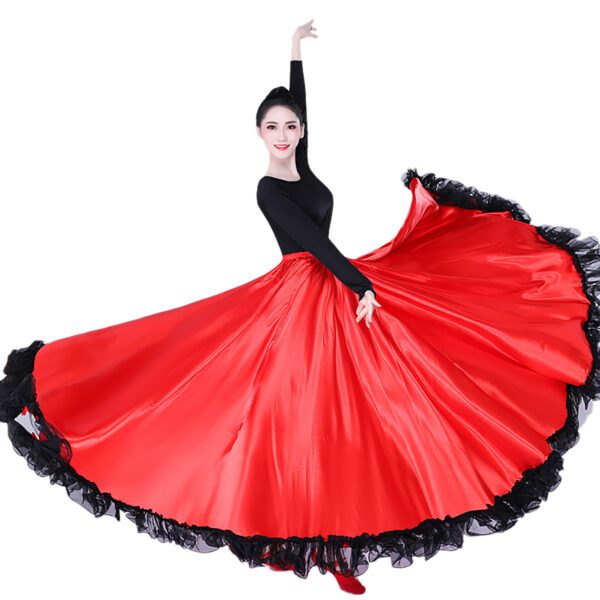 Whitewed Long Ruffle Female Latin Spanish Flamenco Folklorico Paso Doble Waltz Dance Costume Skirt - Image 10