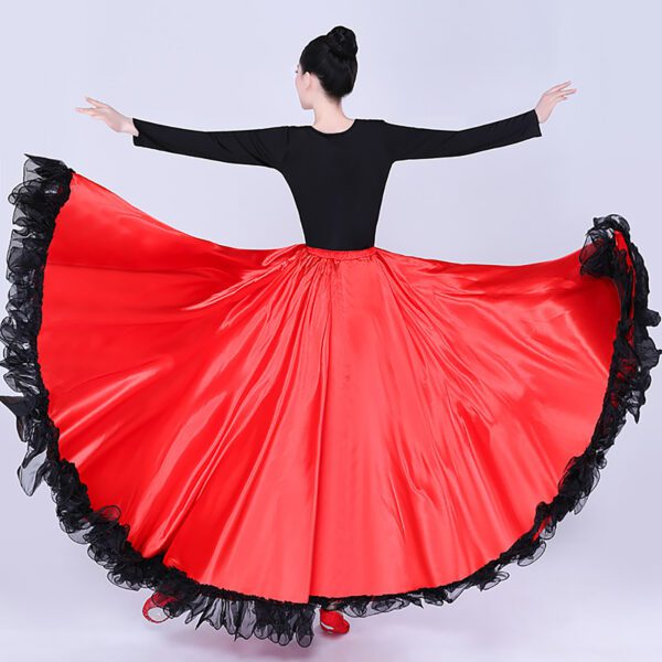 Whitewed Long Ruffle Female Latin Spanish Flamenco Folklorico Paso Doble Waltz Dance Costume Skirt - Image 12