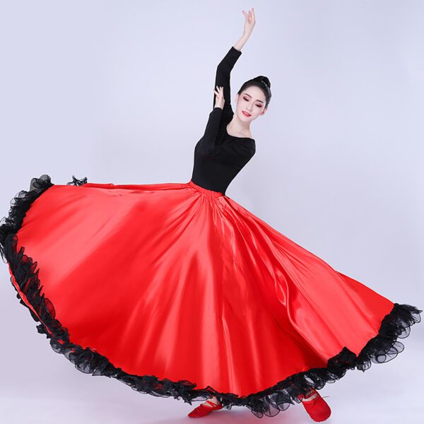 Whitewed Long Ruffle Female Latin Spanish Flamenco Folklorico Paso Doble Waltz Dance Costume Skirt - Image 13