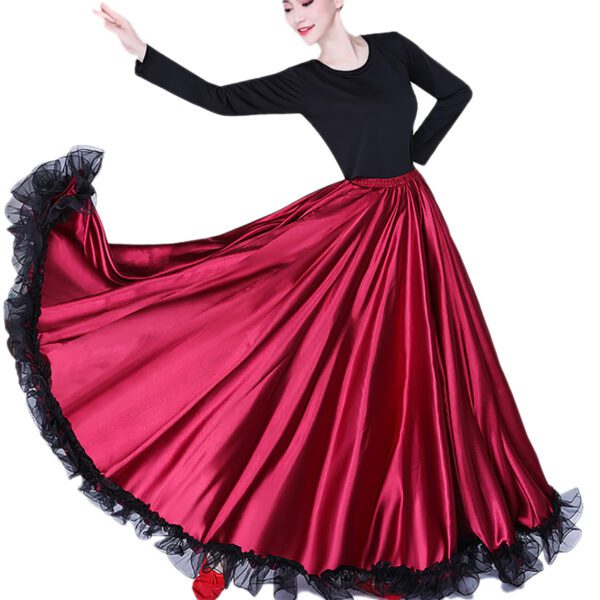 Whitewed Long Ruffle Female Latin Spanish Flamenco Folklorico Paso Doble Waltz Dance Costume Skirt - Image 15