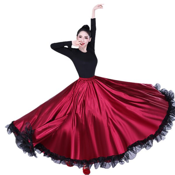 Whitewed Long Ruffle Female Latin Spanish Flamenco Folklorico Paso Doble Waltz Dance Costume Skirt - Image 17