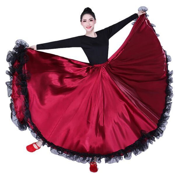 Whitewed Long Ruffle Female Latin Spanish Flamenco Folklorico Paso Doble Waltz Dance Costume Skirt - Image 18