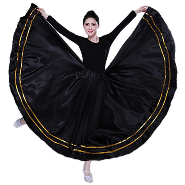 Whitewed Women'S Satin Long Circle Flamenco Belly Dance Skirt With Two Rows Of Ribbon - Image 6