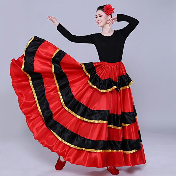 Whitewed Women'S Satin Long Spanish Flamenco Belly Dance Skirt Costumes Gypsy With Three Large Ruffles - Image 3