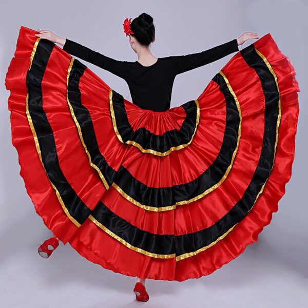 Whitewed Women'S Satin Long Spanish Flamenco Belly Dance Skirt Costumes Gypsy With Three Large Ruffles - Image 5