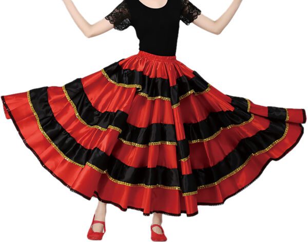 Whitewed Women'S Gypsy Paso Doble Mexico Folklorico Spanish Flamenco Dance Performance Skirt Layered With Sequin Ruffle