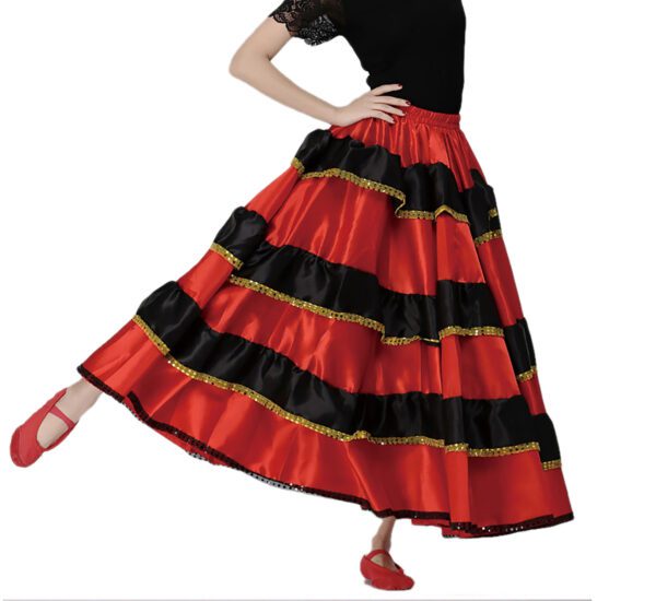 Whitewed Women'S Gypsy Paso Doble Mexico Folklorico Spanish Flamenco Dance Performance Skirt Layered With Sequin Ruffle - Image 2