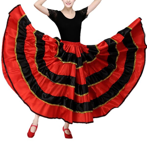 Whitewed Women'S Gypsy Paso Doble Mexico Folklorico Spanish Flamenco Dance Performance Skirt Layered With Sequin Ruffle - Image 3