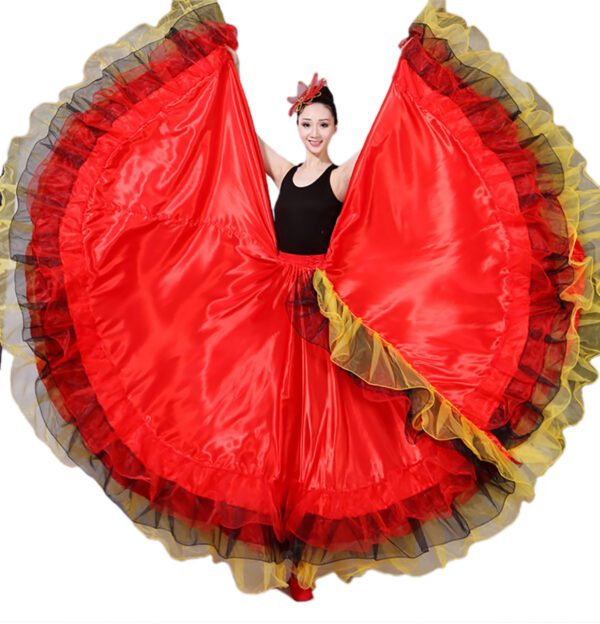 Whitewed Women'S Spanish Flamenco Apparel Long Circle Swing Skirt Costumes With Layered Ruffle