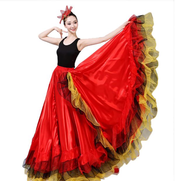 Whitewed Women'S Spanish Flamenco Apparel Long Circle Swing Skirt Costumes With Layered Ruffle - Image 3