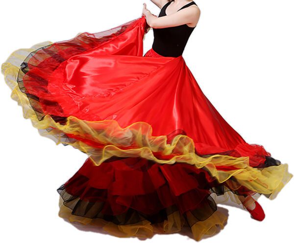 Whitewed Women'S Spanish Flamenco Apparel Long Circle Swing Skirt Costumes With Layered Ruffle - Image 4