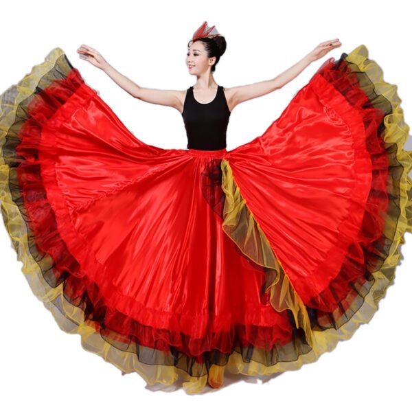 Whitewed Women'S Spanish Flamenco Apparel Long Circle Swing Skirt Costumes With Layered Ruffle - Image 5