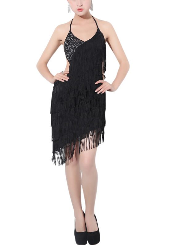 Whitewed Backless Fringed Latin Tango Salsa Ballroom Dance Practice Dress Wear - Image 9