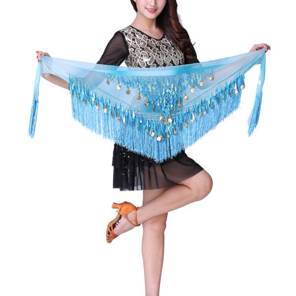 Whitewed Chiffon Tie-Dye Triangle Hip Scarf with Teardrop Paillette Fringe Coins - Image 8