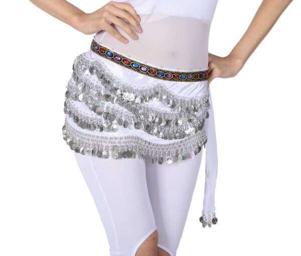 Whitewed Beaded Velvet Belly Dance Performance Coin Hip Scarf Scarves Wrap