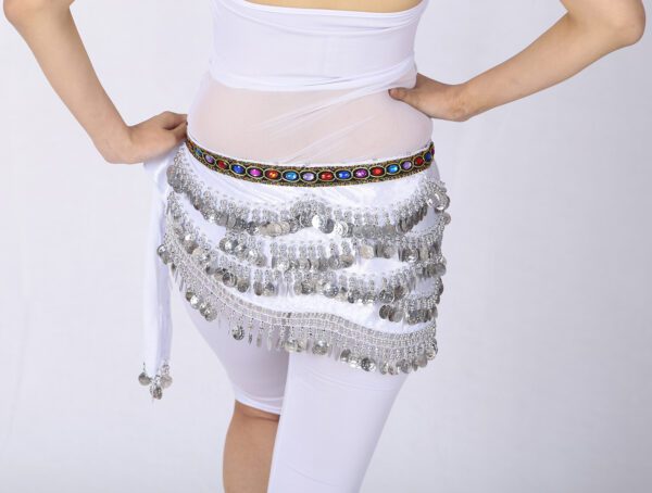 Whitewed Beaded Velvet Belly Dance Performance Coin Hip Scarf Scarves Wrap - Image 3