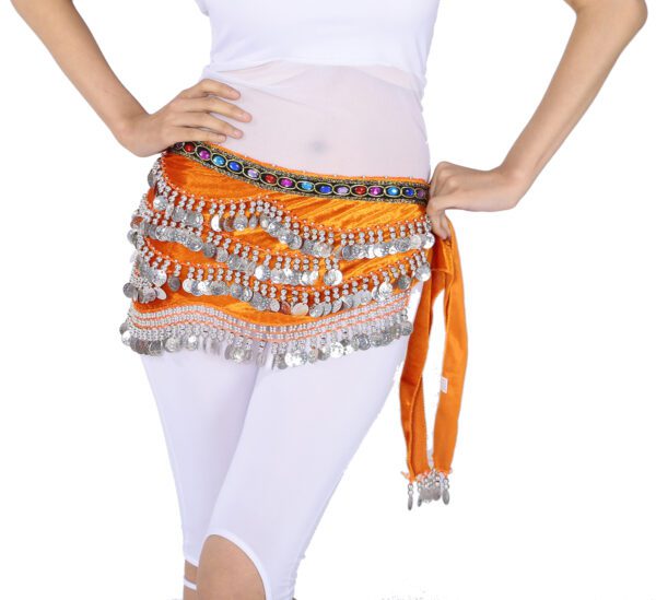 Whitewed Beaded Velvet Belly Dance Performance Coin Hip Scarf Scarves Wrap - Image 6