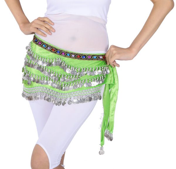 Whitewed Beaded Velvet Belly Dance Performance Coin Hip Scarf Scarves Wrap - Image 7