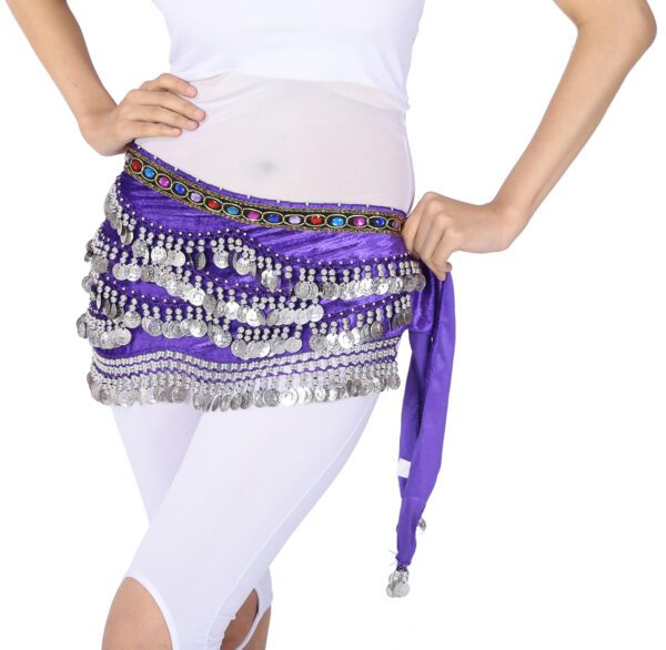 Whitewed Beaded Velvet Belly Dance Performance Coin Hip Scarf Scarves Wrap - Image 10