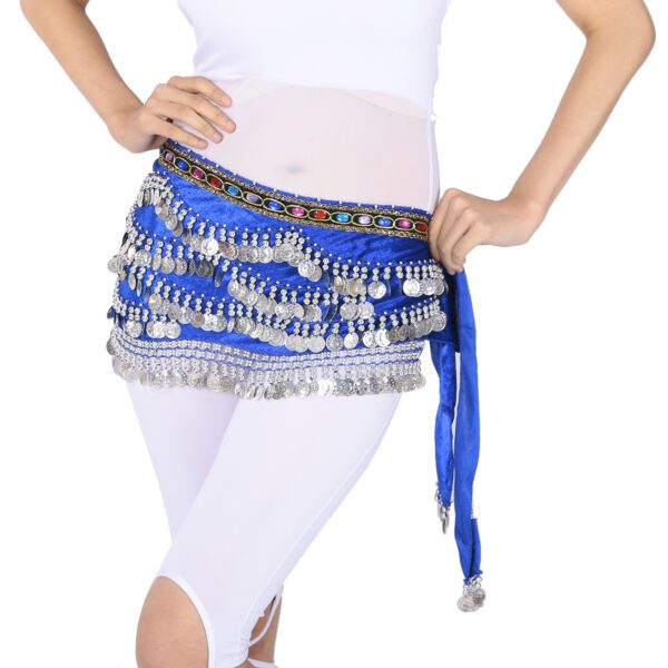 Whitewed Beaded Velvet Belly Dance Performance Coin Hip Scarf Scarves Wrap - Image 13