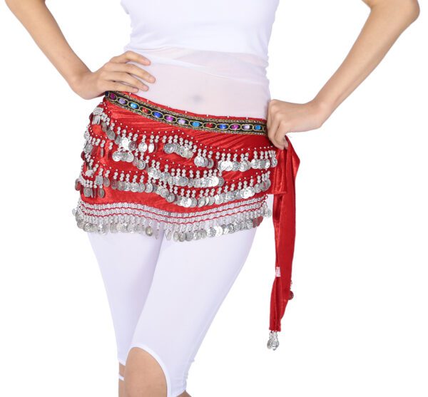 Whitewed Beaded Velvet Belly Dance Performance Coin Hip Scarf Scarves Wrap - Image 15