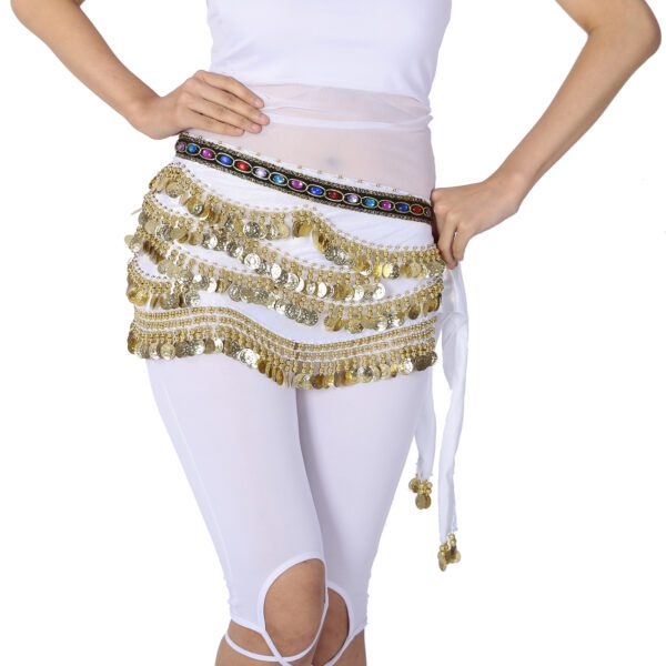 Whitewed Beaded Velvet Belly Dance Performance Coin Hip Scarf Scarves Wrap - Image 17