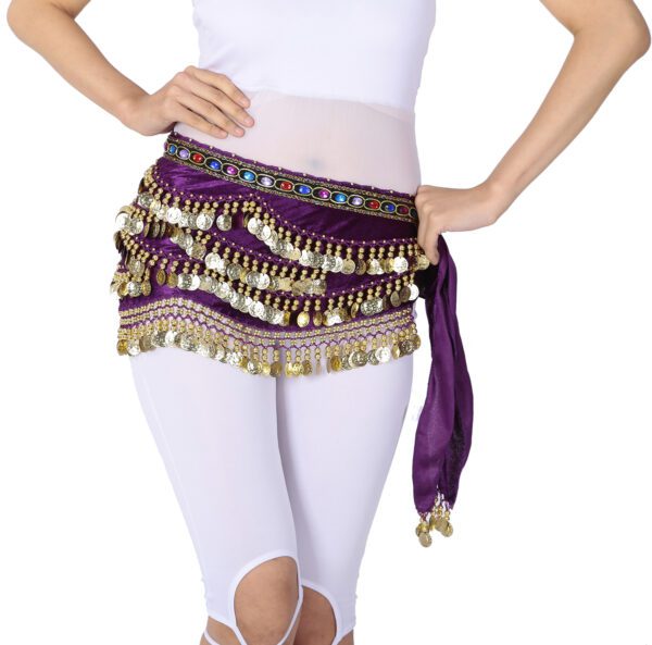 Whitewed Beaded Velvet Belly Dance Performance Coin Hip Scarf Scarves Wrap - Image 21