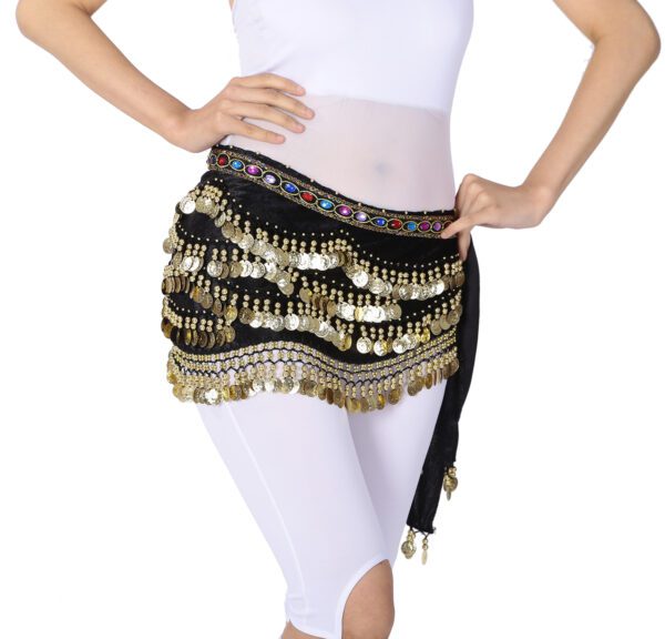 Whitewed Beaded Velvet Belly Dance Performance Coin Hip Scarf Scarves Wrap - Image 27