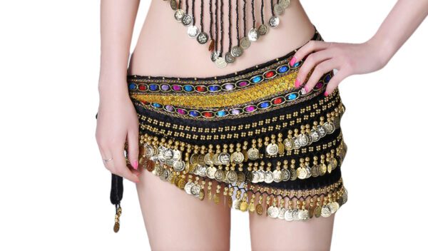 Whitewed Velvet Belly Dancer Hip Scarf with Colorful Jeweled Sequin Trim Coins - Image 6