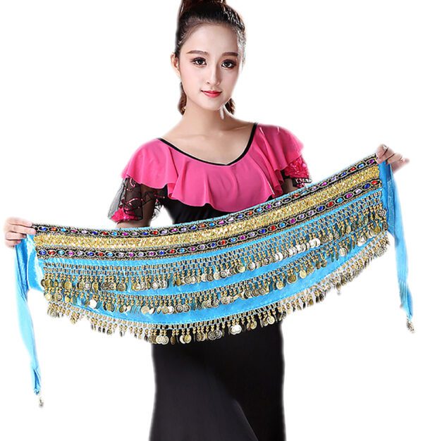 Whitewed Velvet Belly Dancer Hip Scarf with Colorful Jeweled Sequin Trim Coins - Image 8