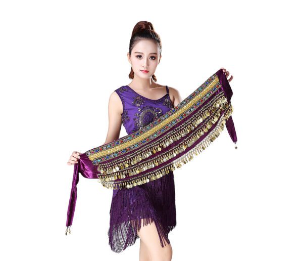 Whitewed Velvet Belly Dancer Hip Scarf with Colorful Jeweled Sequin Trim Coins - Image 9