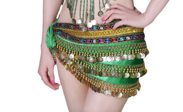 Whitewed Velvet Belly Dancer Hip Scarf with Colorful Jeweled Sequin Trim Coins - Image 12